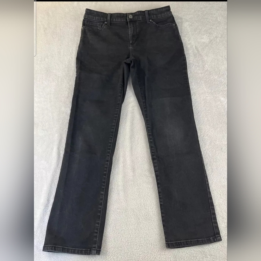 St Johns Bay Womens Black Straight Leg Stretchy Jeans Size 12